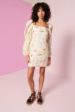 Kate Ford Willow Puff Sleeve Mini Dress Print Size 0/AU 6 for rent on The Volte - image 1