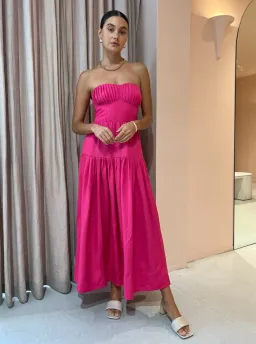 Shona Joy Joanine Linen Ruched Midi Dress Pink Size 10 / M for rent on The Volte - image 1