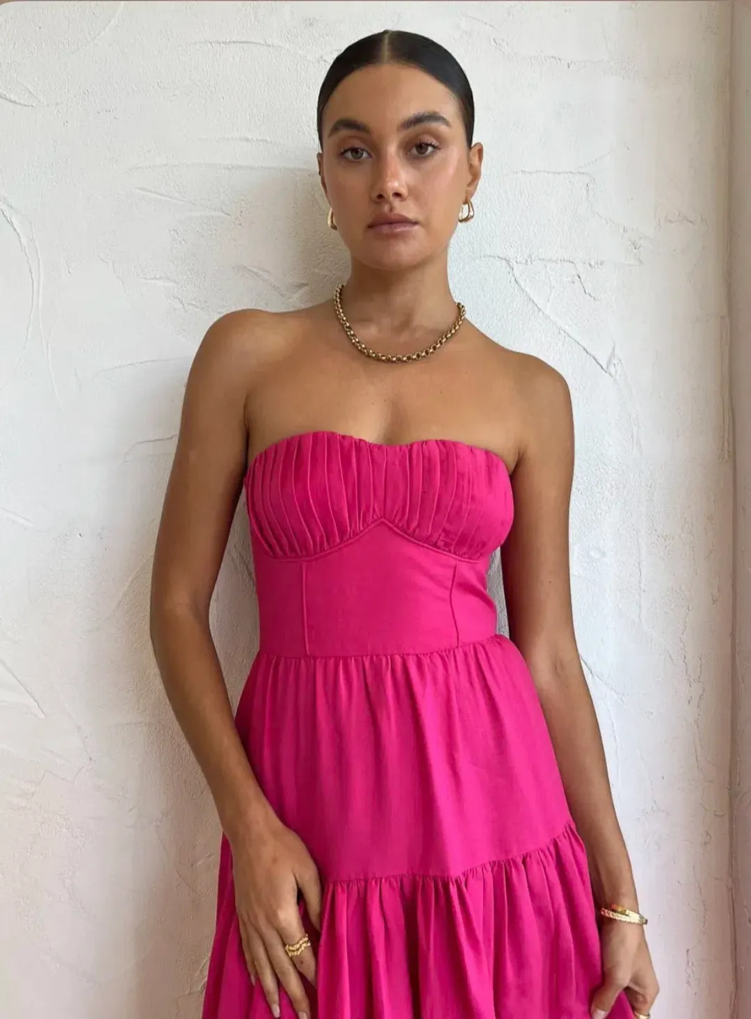Shona Joy Joanine Linen Ruched Midi Dress Pink Size 10 / M for rent on The Volte - main image