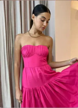 Shona Joy Joanine Linen Ruched Midi Dress Pink Size L / AU 12  for rent on The Volte - image 3