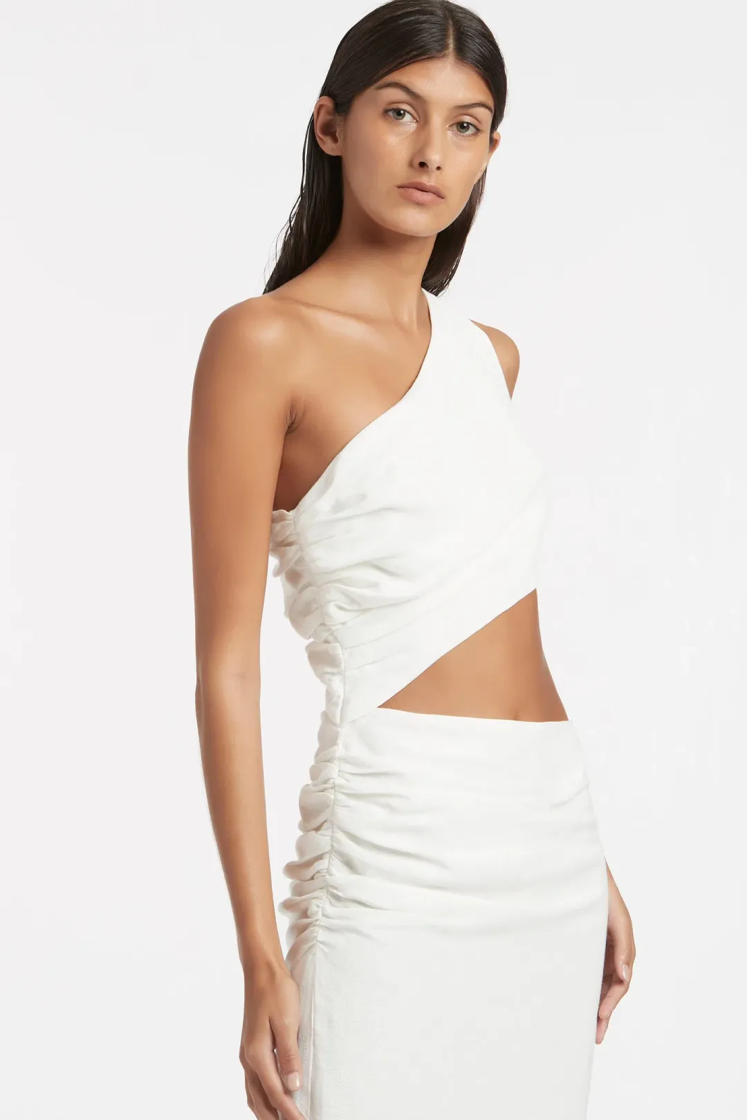 Sir the Label Clemence One Shoulder Midi Dress in Ivory Size 2 / Au 10 for rent on The Volte - main image