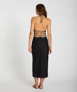 Lover Cindy Linen Halter Midi Dress Black Size 10 for rent on The Volte - image 3