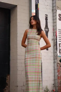 With Harper Lu Plaid Mesh Maxi Dress Multi-colored Size Small / AU 6 for rent on The Volte - image 5