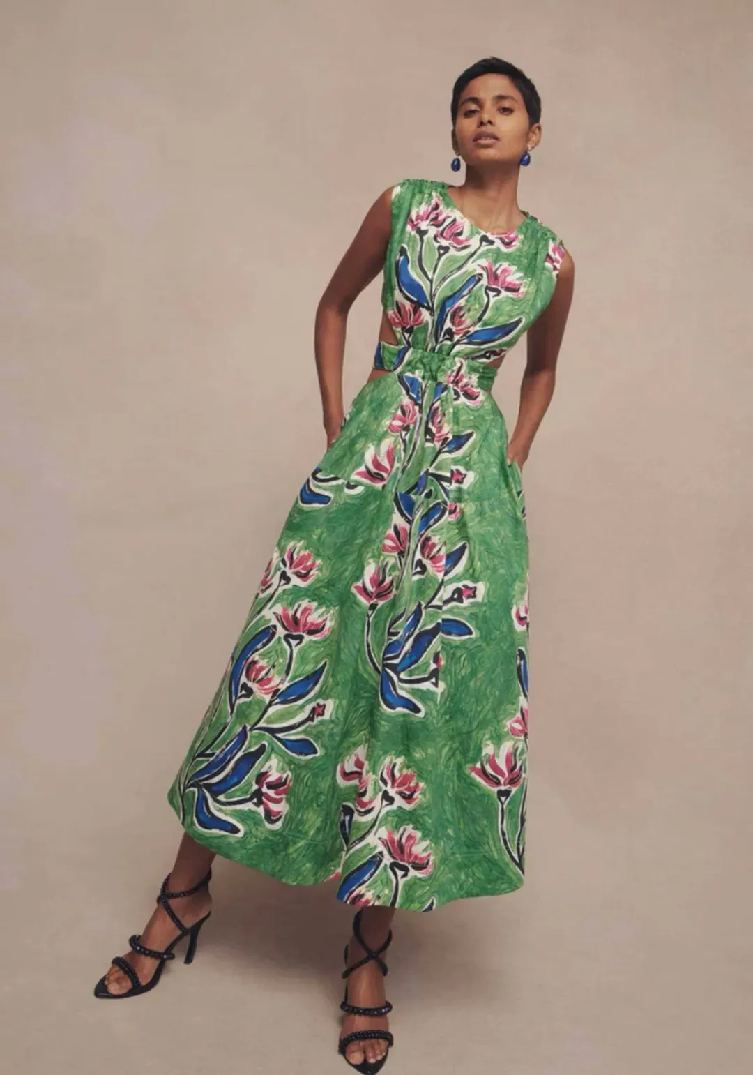Aje Zorina Tie Midi Dress Native Gumnut Floral Size 8 for rent on The Volte - main image