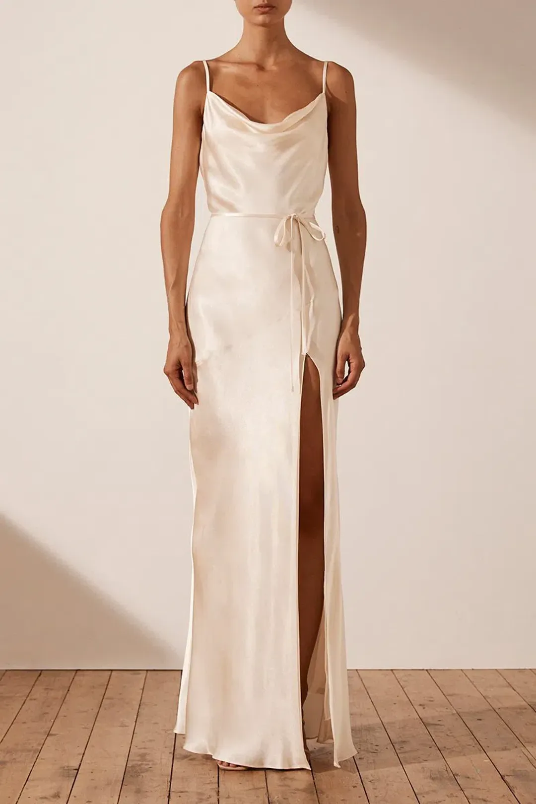  Shona Joy La Lune Bias Cowl Maxi Dress Cream Size 10 for rent on The Volte - main image