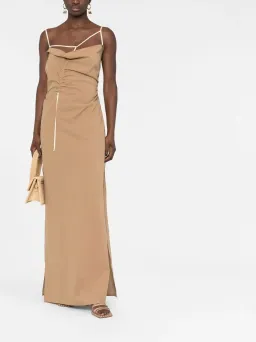 Jacquemus Ruched Maxi Dress Beige Size 8 for rent on The Volte - image 1