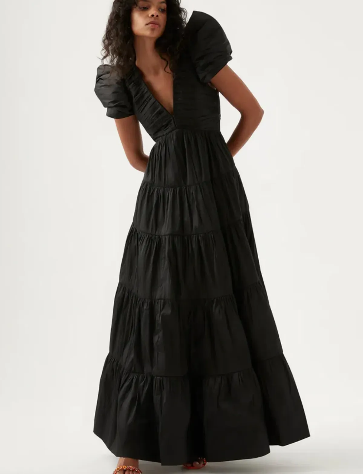 Aje Statuesque Tiered Gown Black Size 4 / XXS for rent on The Volte - main image