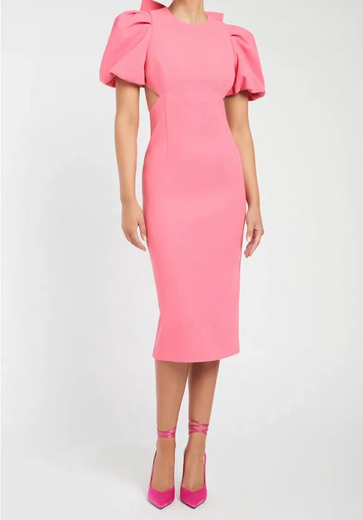Rebecca Vallance Ally Cut Out Midi Dress Pink Size 6 for rent on The Volte - main image