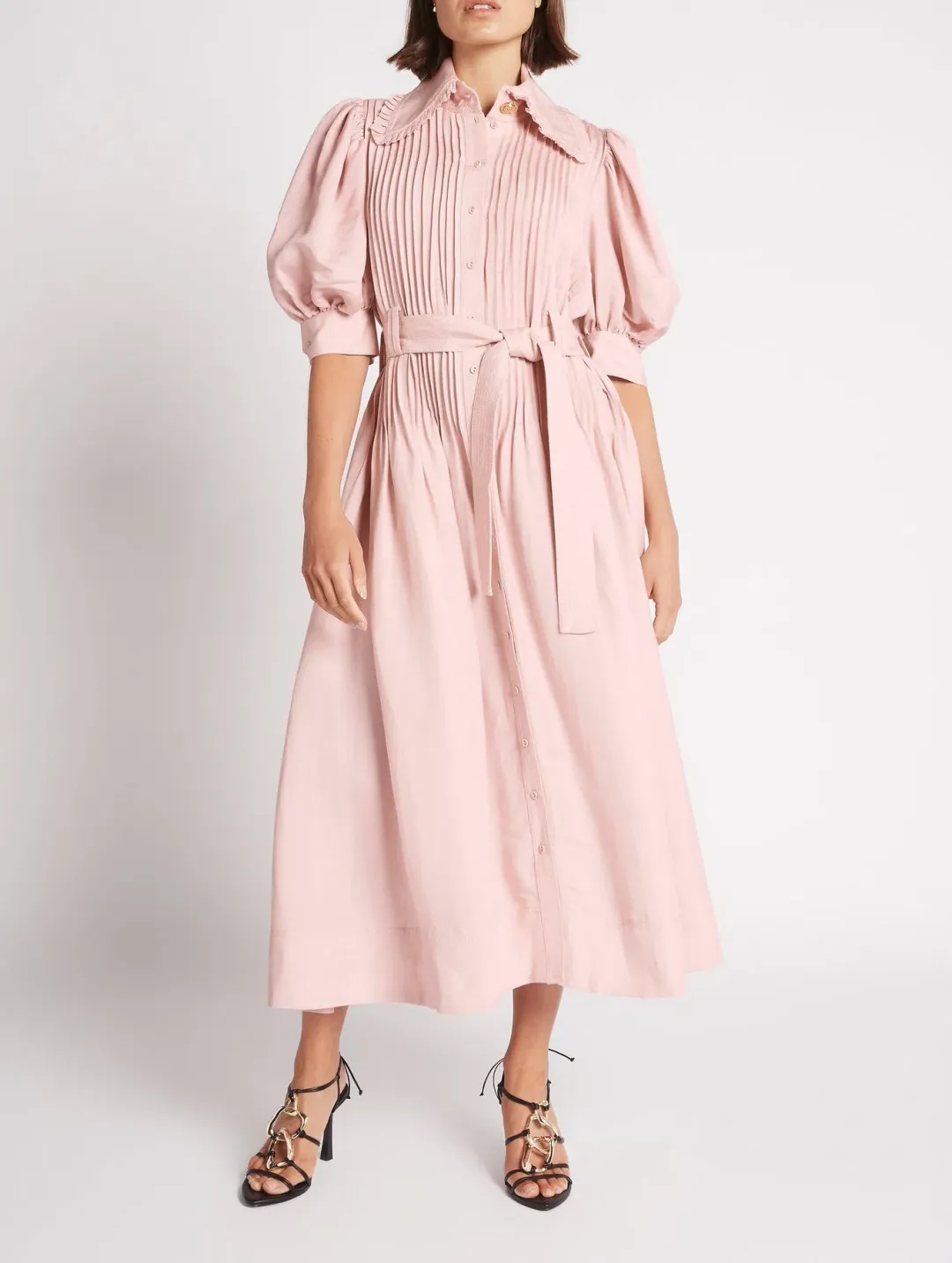 Aje Madeleine Belted Midi Dress Pink Size 16 for rent on The Volte - main image