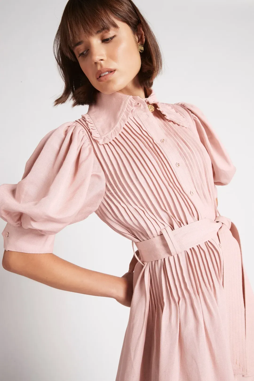Aje Madeleine Belted Midi Dress Pink Size 16 for rent on The Volte - main image