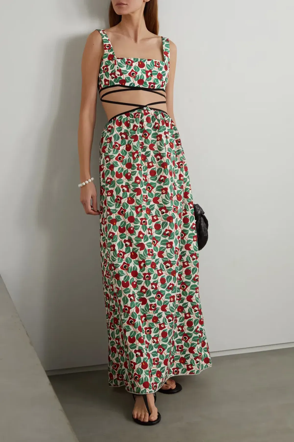 Agua by Agua Bendita Peonia Cutout Cotton Maxi Dress Floral Size 6 for rent on The Volte - main image
