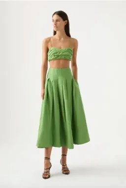 Aje Thea Draped Twist Crop Top & Paradiso Cinched Midi Skirt Set Green Size 12 / L for rent on The Volte - image 1