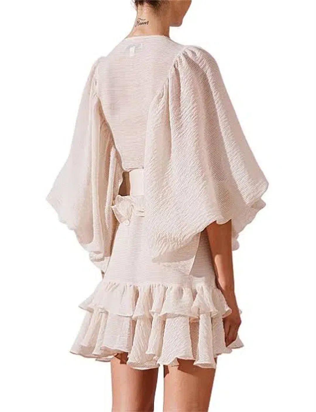 Shona Joy Charlotte Draped Mini Dress Desert Ecru Size 10 / M for rent on The Volte - main image