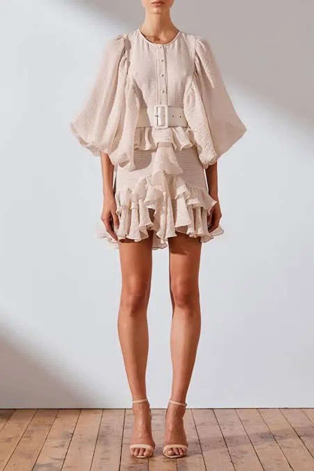 Shona Joy Charlotte Draped Mini Dress Desert Ecru Size 10 / M for rent on The Volte - main image