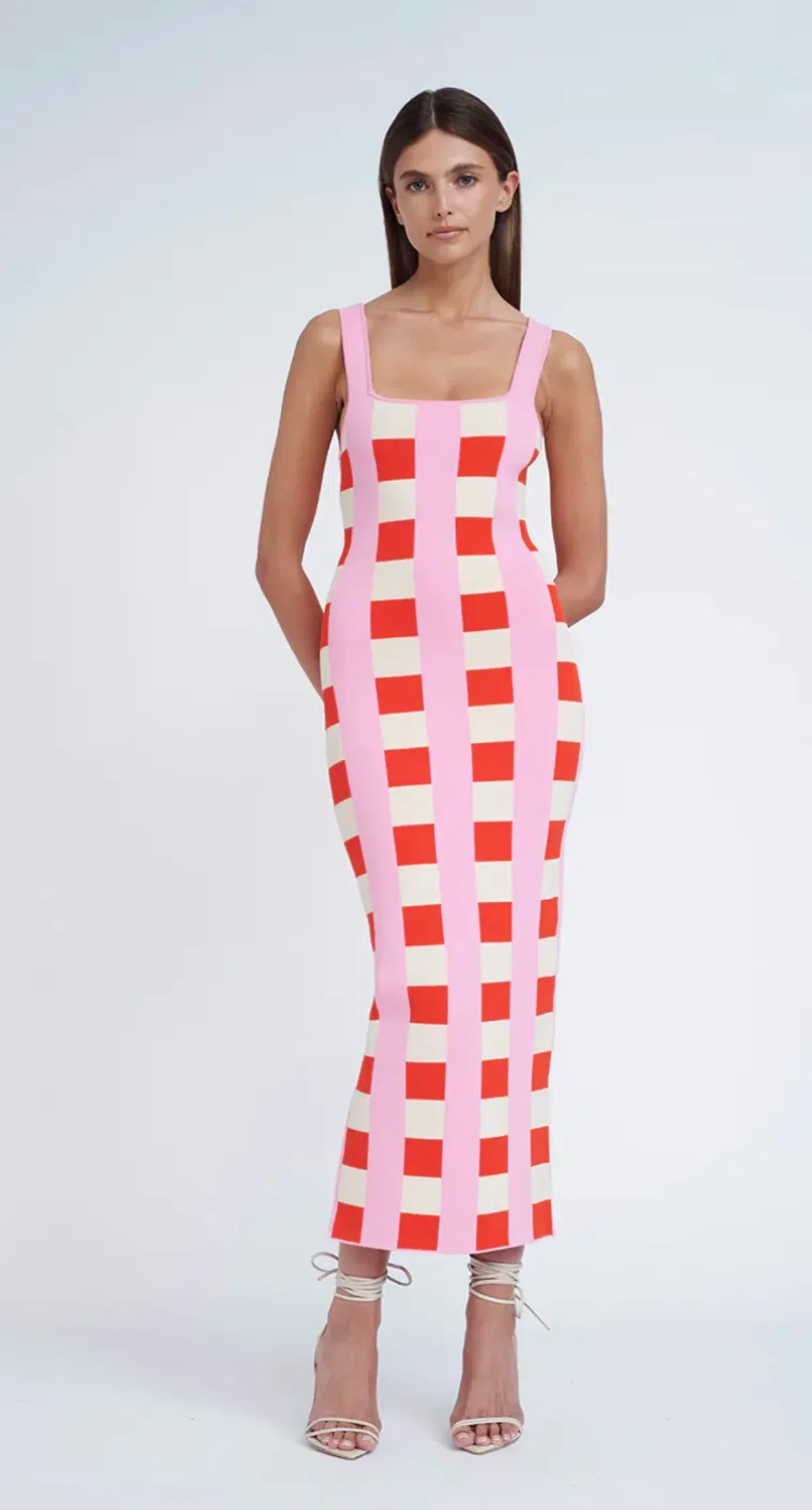By Johnny Cora Check Knit Midi Dress Multi Size XS / Au 6 for rent on The Volte - main image