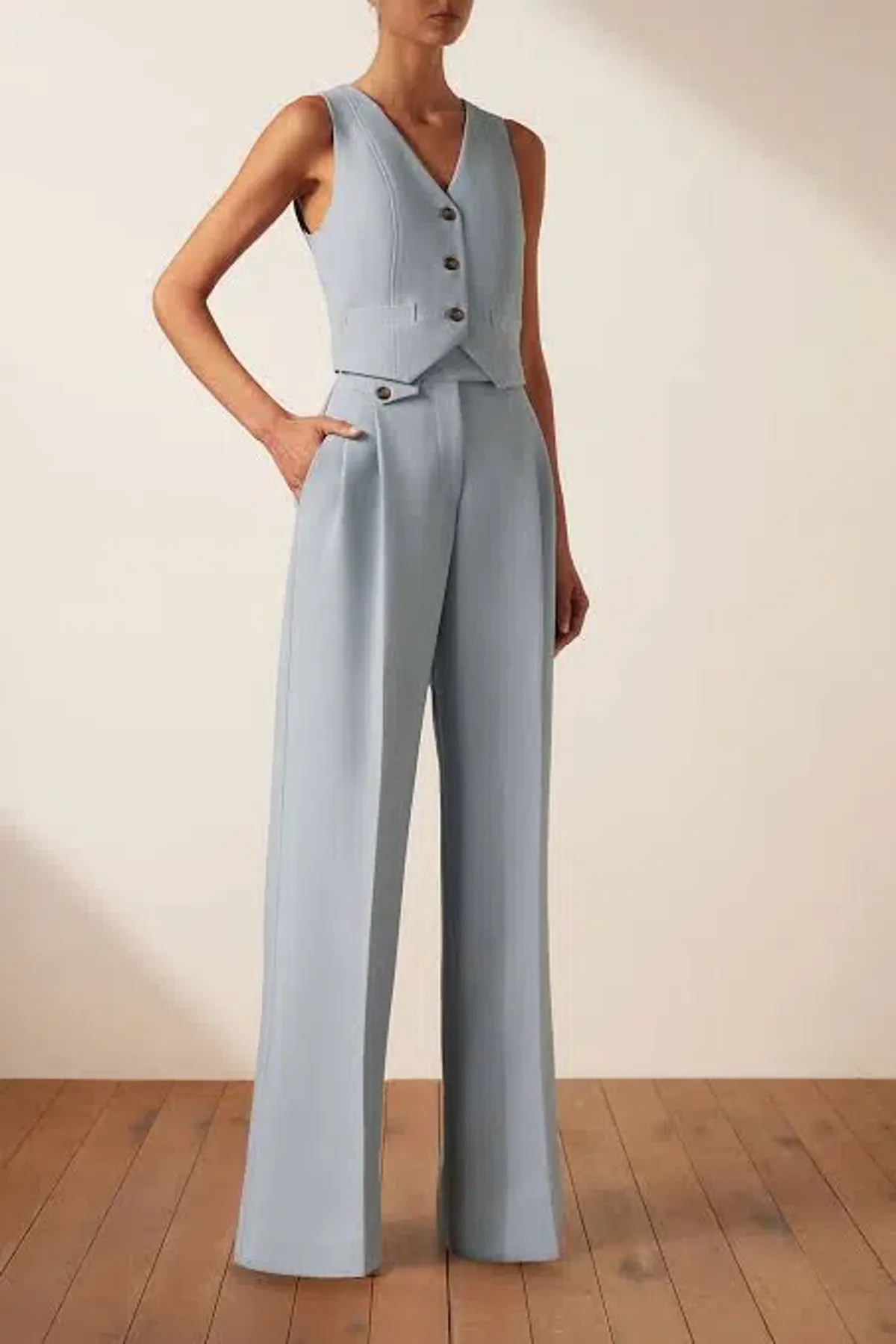 Shona Joy Irena Vest and Pants Set Chalk Blue Size 6  for rent on The Volte - main image