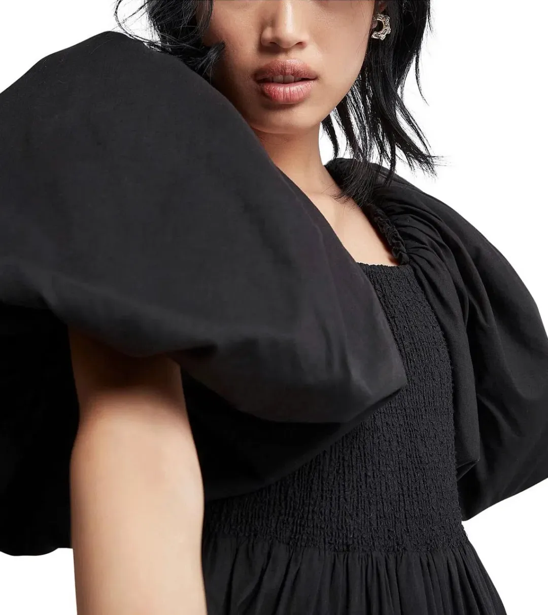 Aje Cherished Casa Puff Sleeve Midi Dress Black Tiered Size AU 8 for rent on The Volte - main image