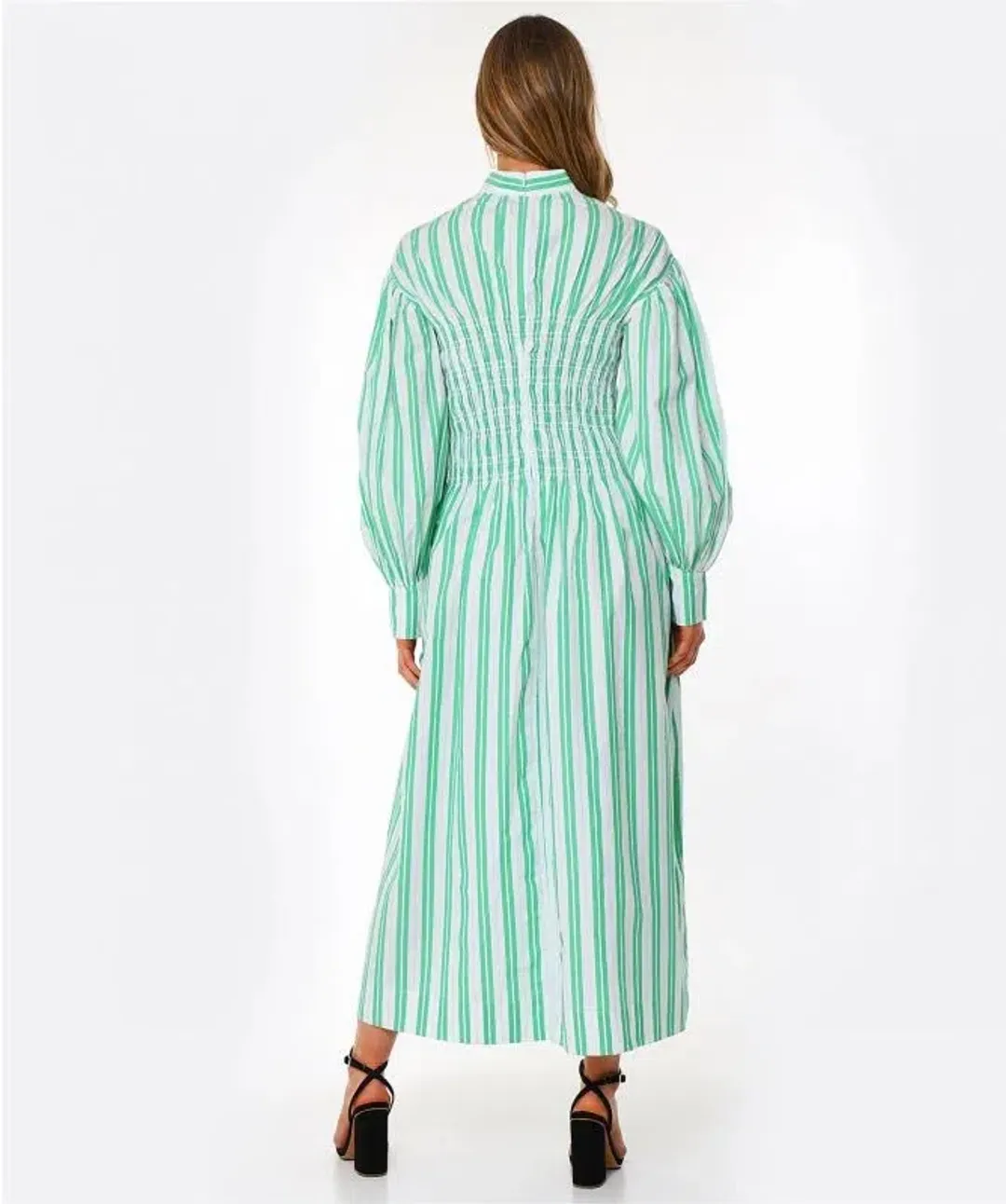 Ganni Stripe Midi Dress Green Size AU 8 for rent on The Volte - main image