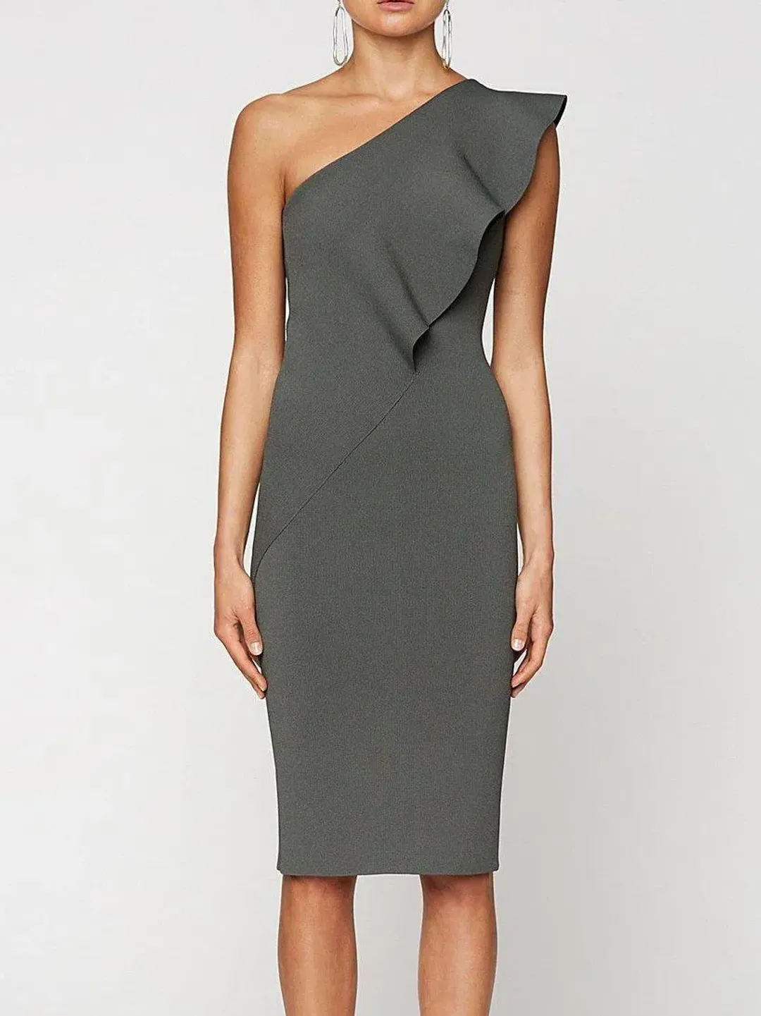 Scanlan And Theodore Ruffle Crepe Knit Dress Green Size AU 8 for rent on The Volte - main image