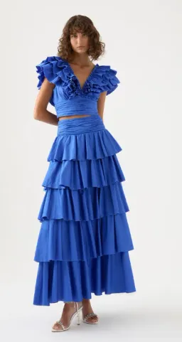 Aje Eleni Tiered Maxi And Rhythmic Frill Bodice Set Blue Size AU 12  for rent on The Volte - image 5