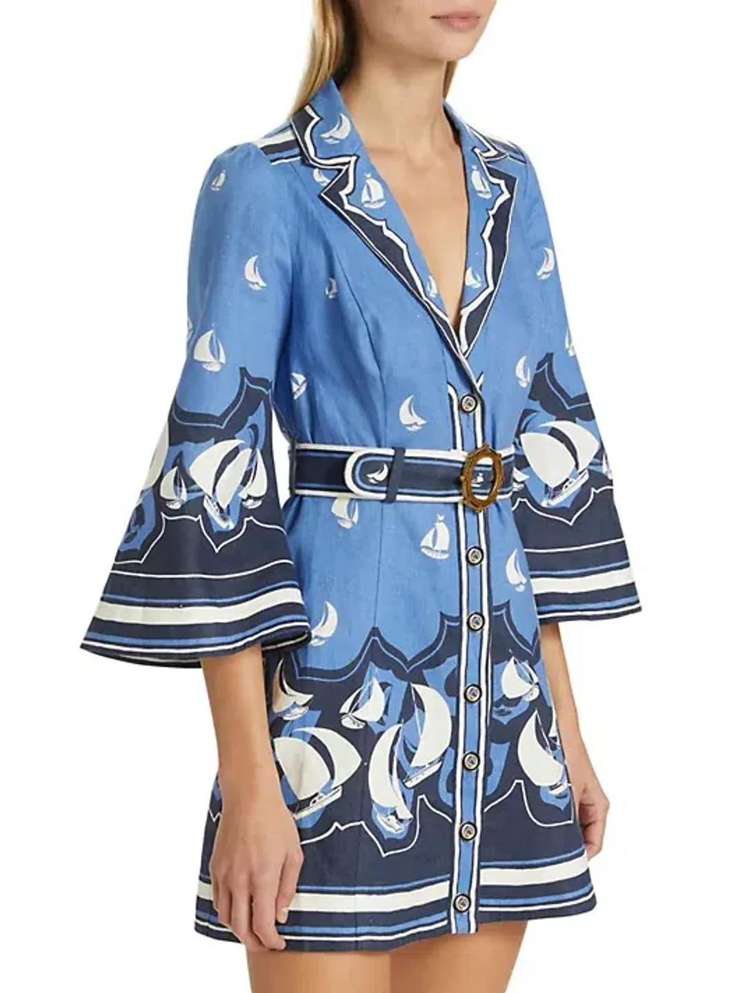 Zimmermann High Tide Mini Shirt Dress Blue Sailboats Size 1 / AU 10  for rent on The Volte - main image