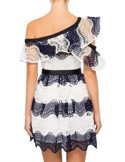 Self Portrait Wave Lace Frill Minidress Dress White/Navy Size10 for rent on The Volte - image 2