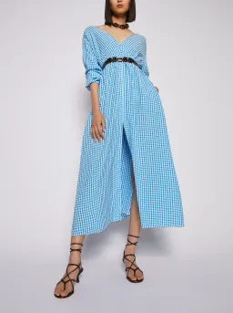 Scanlan Theodore Gingham V Neck Dress Aqua Blue Size AU 6  for rent on The Volte - image 1