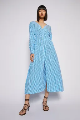 Scanlan Theodore Gingham V Neck Dress Aqua Blue Size AU 6  for rent on The Volte - image 2