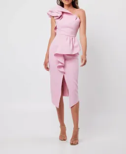 Elliatt Amara Ruffled Midi Dress Pink Size 10 for rent on The Volte - image 1