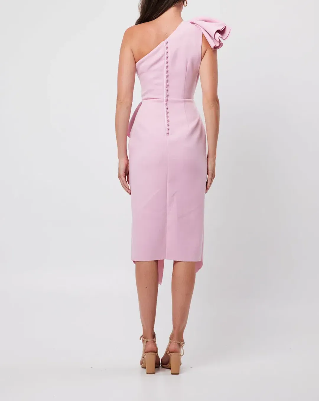 Elliatt Amara Ruffled Midi Dress Pink Size 10 for rent on The Volte - main image