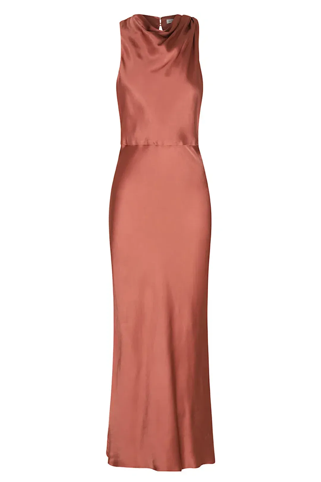 Shona Joy La Lune High Neck Midi Dress Terracotta Size 8  for rent on The Volte - main image