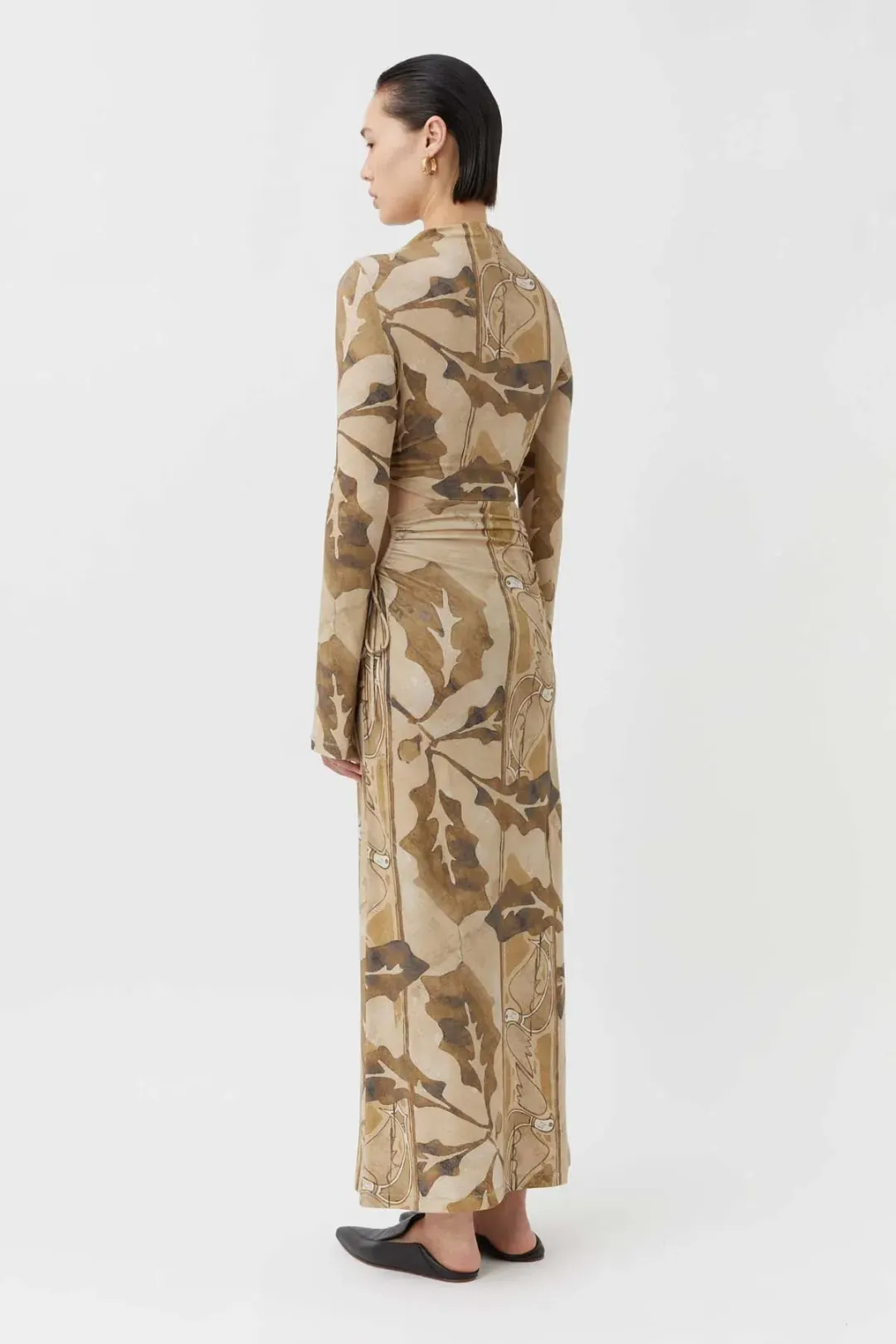 Camilla and Marc Khya Printed Midi Dress Kairi Beige Print Size 8  for rent on The Volte - main image