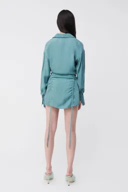 Suboo Seafoam Andy Ruched Mini Shirt Dress Blue  Size M / AU 10 for rent on The Volte - image 4