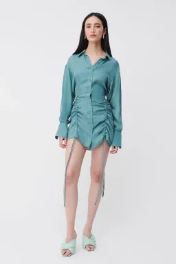 Suboo Seafoam Andy Ruched Mini Shirt Dress Blue  Size XS / AU 6 for rent on The Volte - image 2