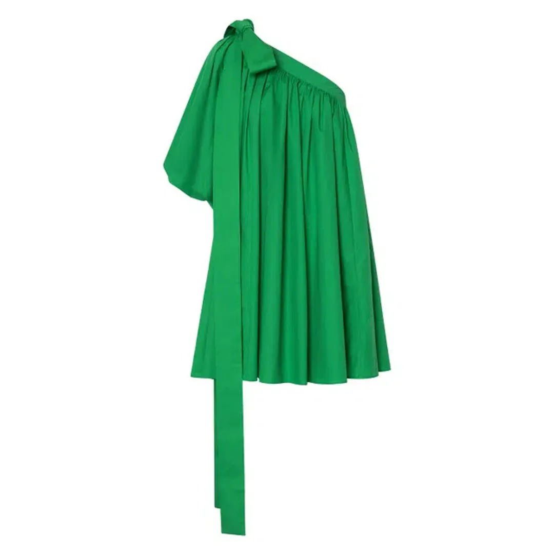 Oroton One Shoulder Gathered Mini Dress Meadow Size 4 / XXS for rent on The Volte - main image