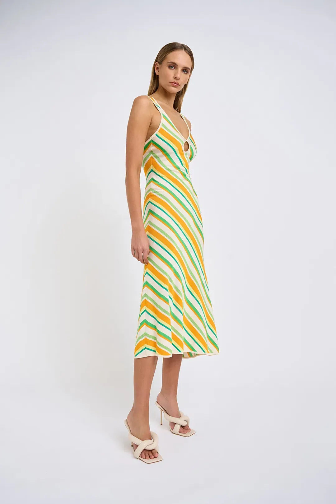 By Johnny Verona Stripe Knit Dress Yellow Stripe Size 6  for rent on The Volte - main image