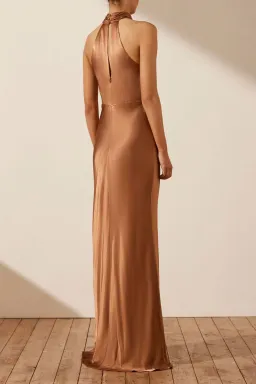 Shona Joy La Lune High Neck Twist Maxi Dress Almond Size 10 for rent on The Volte - image 3