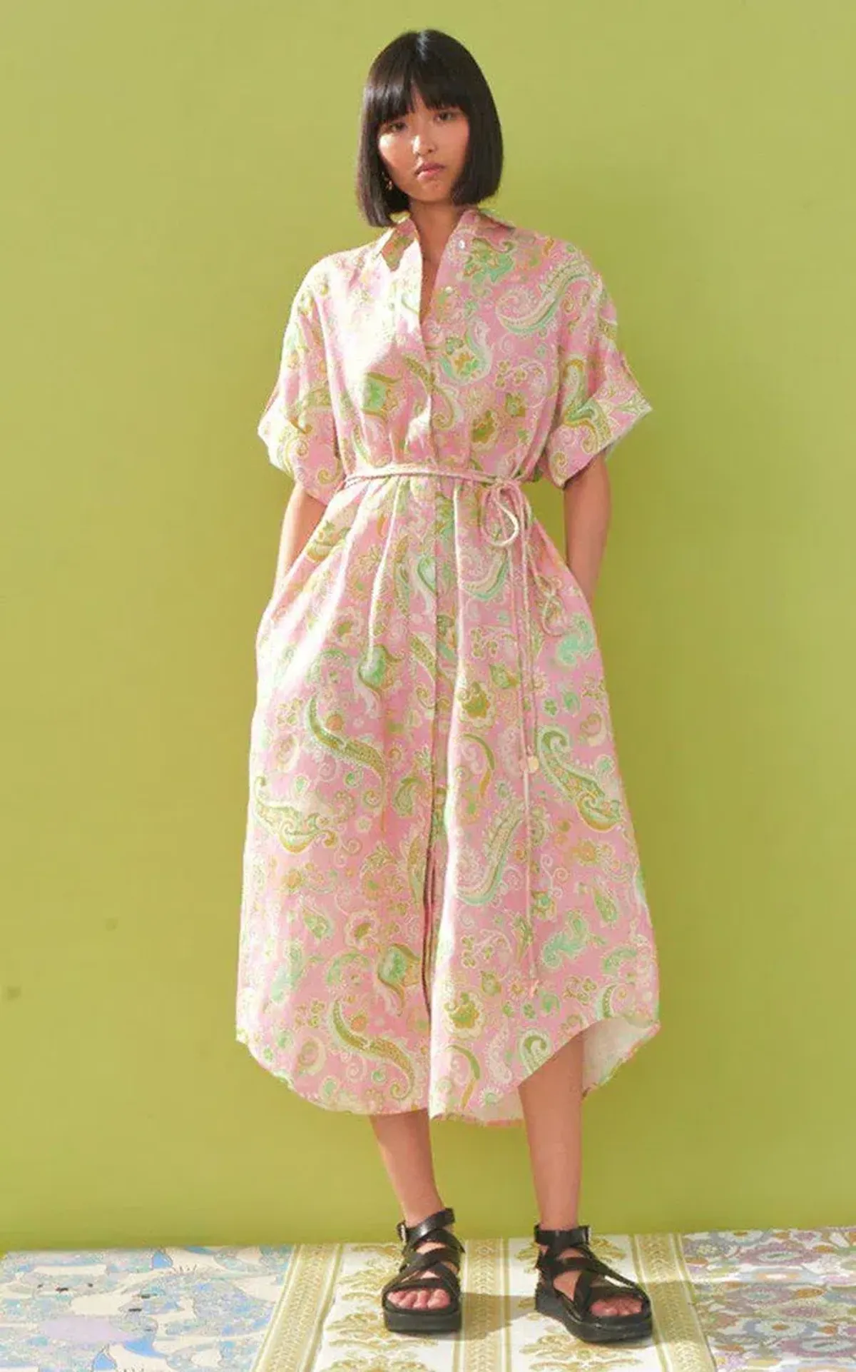 Alemais Marta Paisley Print Shirt Dress Pink Size AU 12 for rent on The Volte - main image
