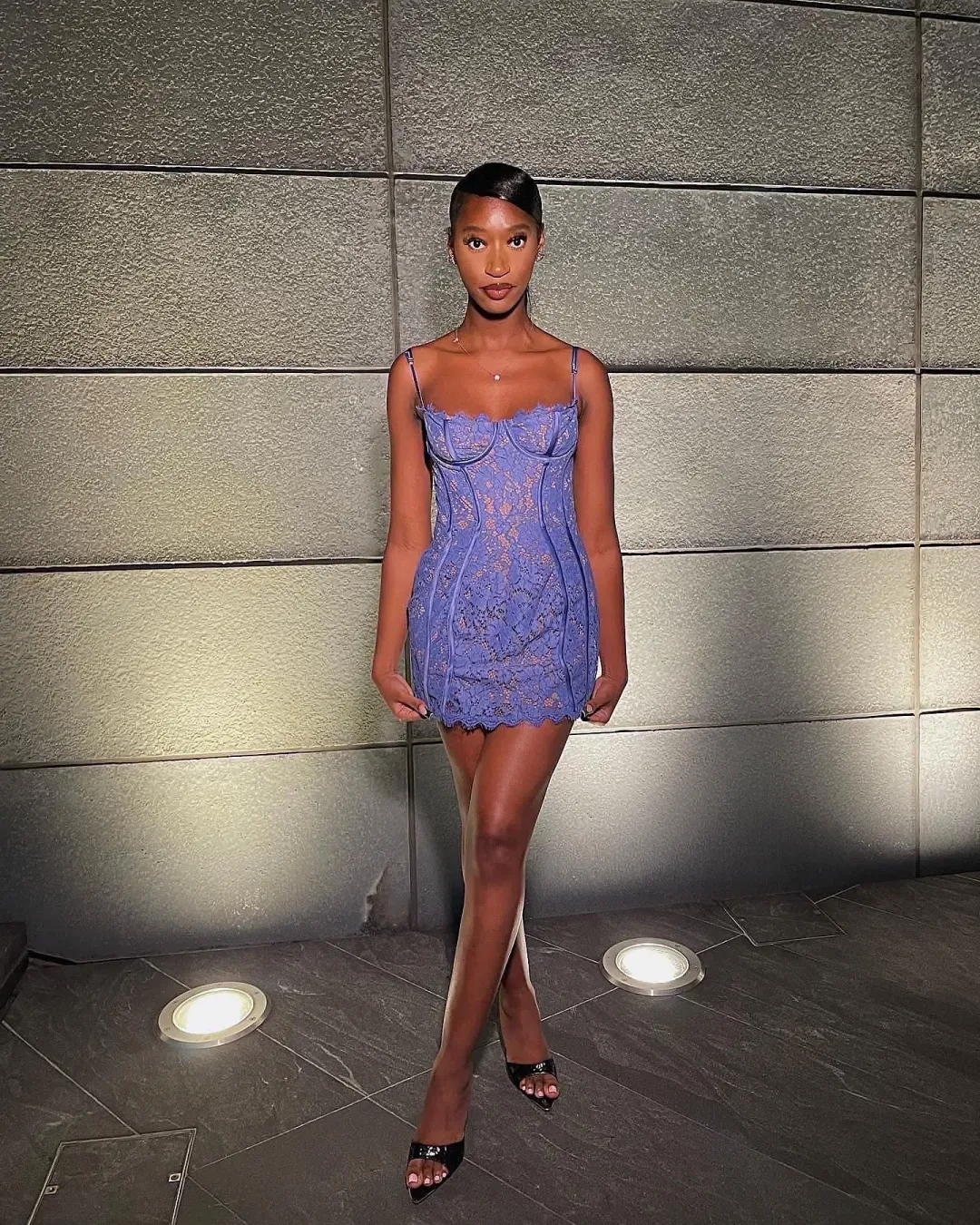 House of CB Lavender Lace Slim Dress Purple Size 6 for rent on The Volte - main image