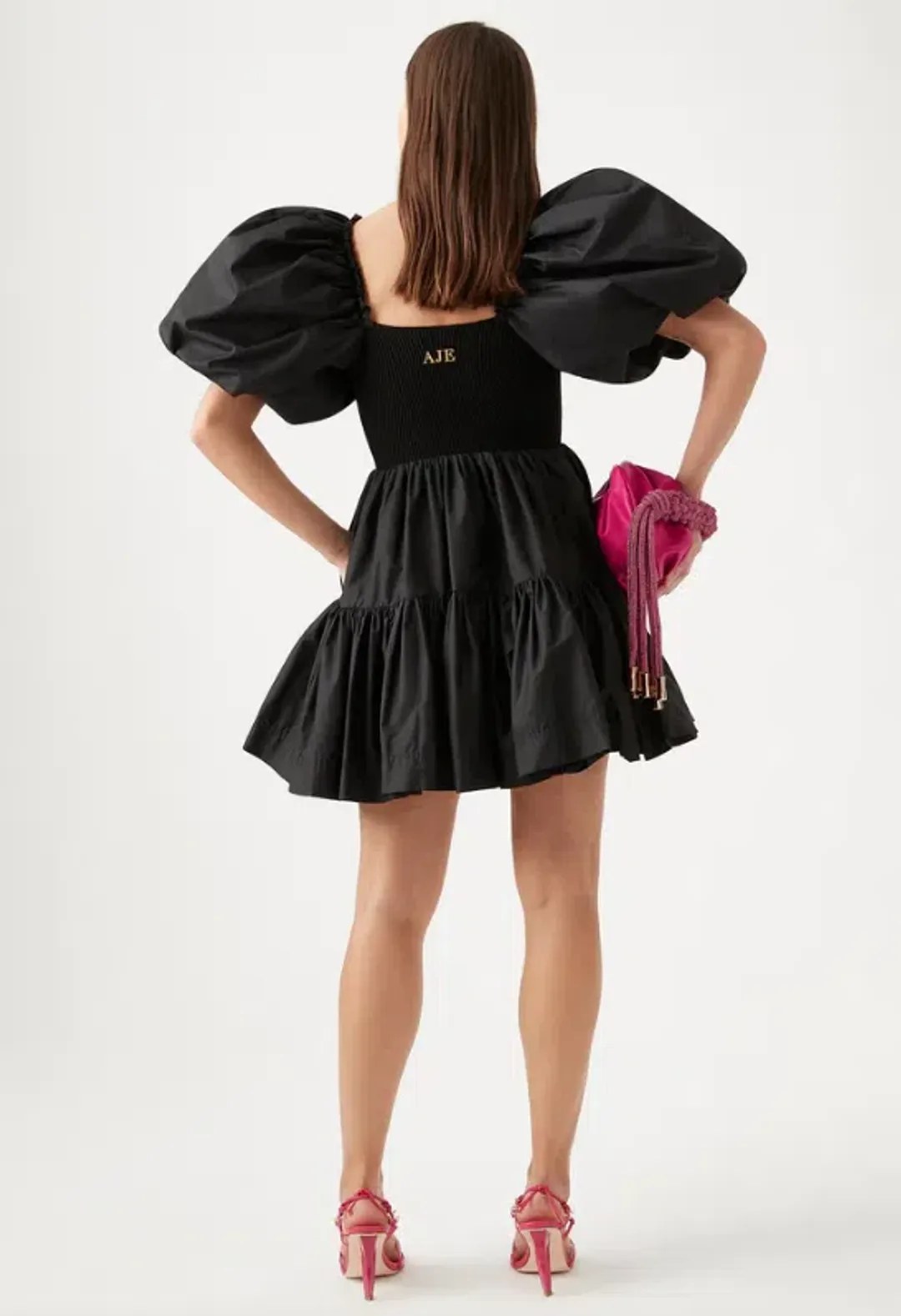 Aje Casa Puff Sleeve Mini Dress Black Size 10 for rent on The Volte - main image