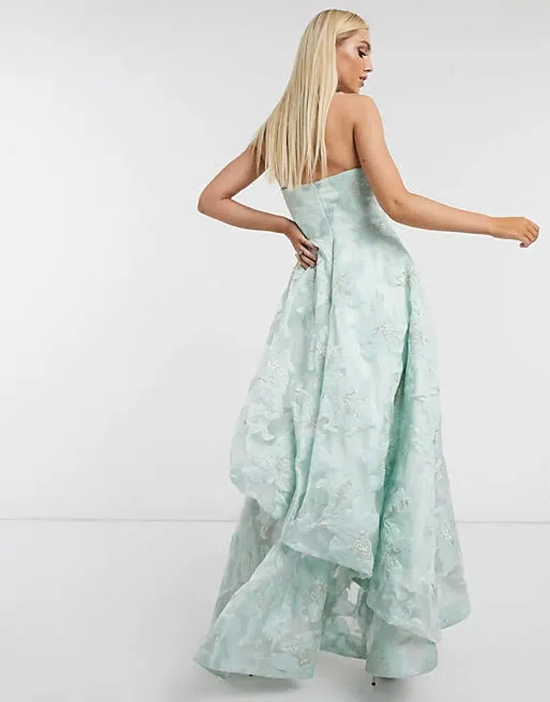 Bariano Organza Layered Gown Mint/Silver Size 6 for rent on The Volte - main image