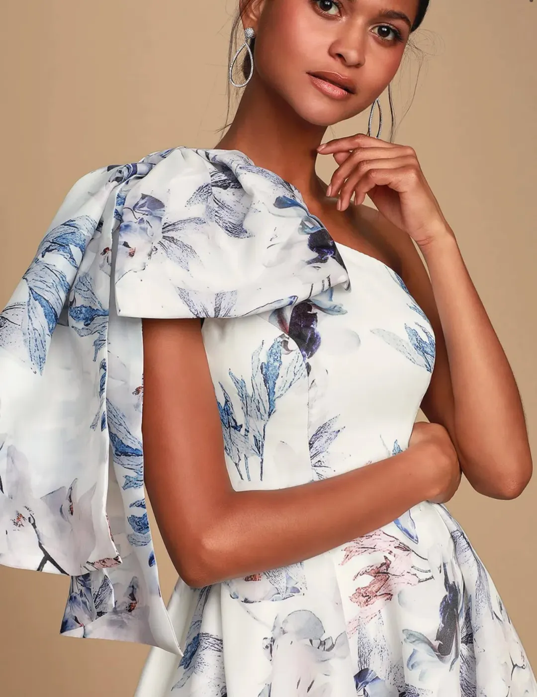 Bariano Josephine One Shoulder High Low Gown Floral Size 6 for rent on The Volte - main image