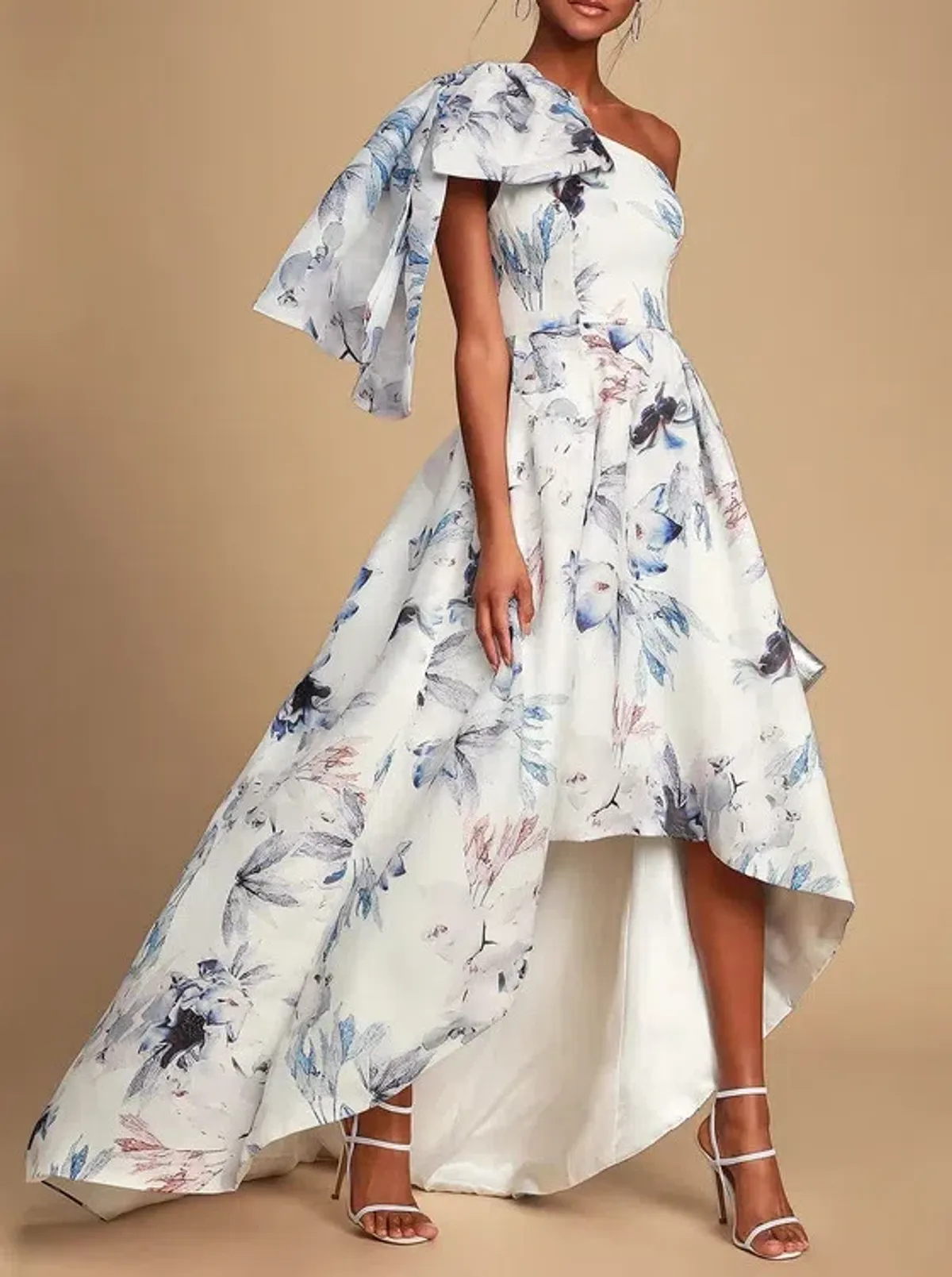 Bariano Josephine One Shoulder High Low Gown Floral Size 6 for rent on The Volte - main image