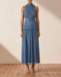 Shona Joy Noemi Sleeveless Button Up Midi Dress Blue Size 10 for rent on The Volte - image 1