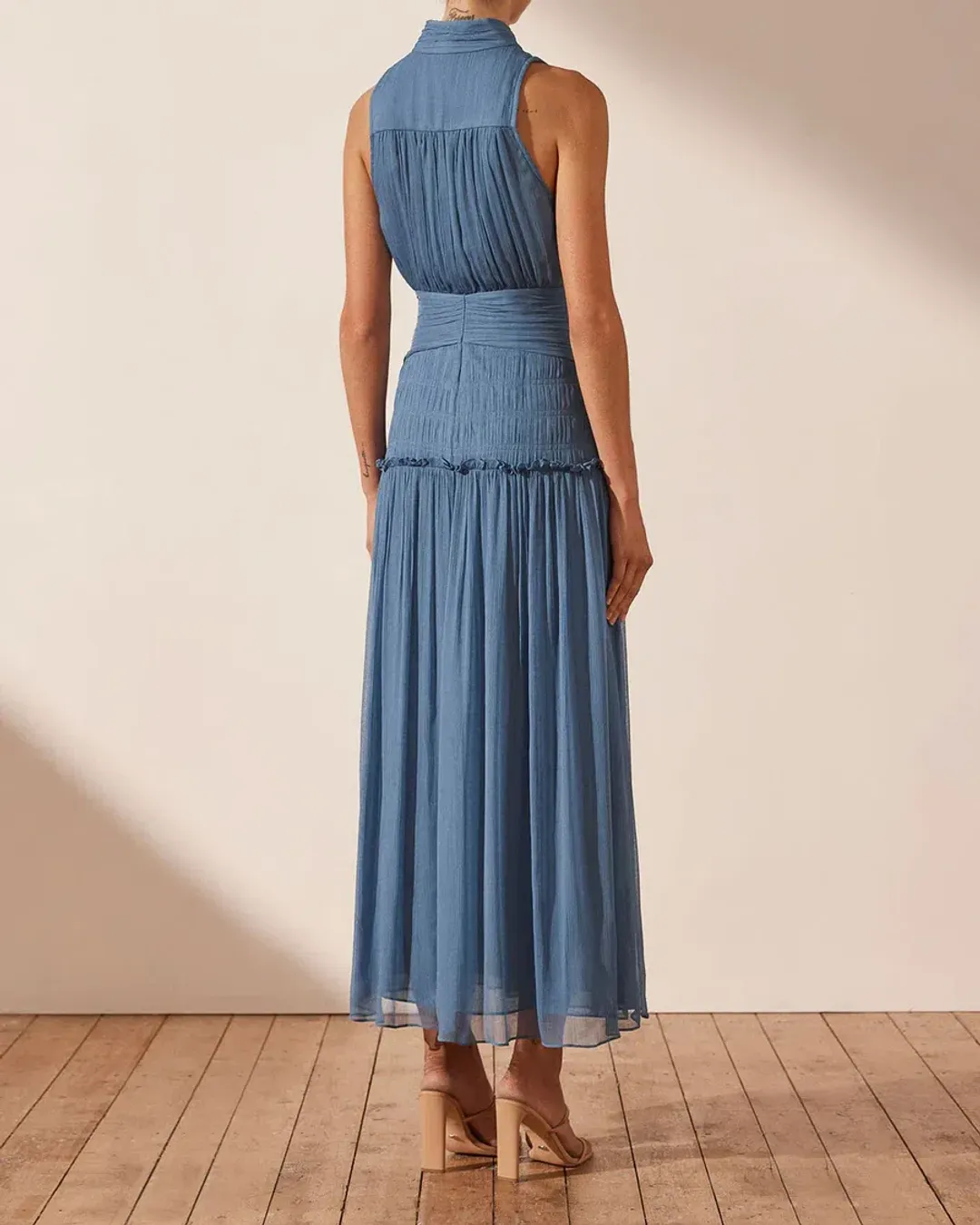 Shona Joy Noemi Sleeveless Button Up Midi Dress Blue Size 10 for rent on The Volte - main image