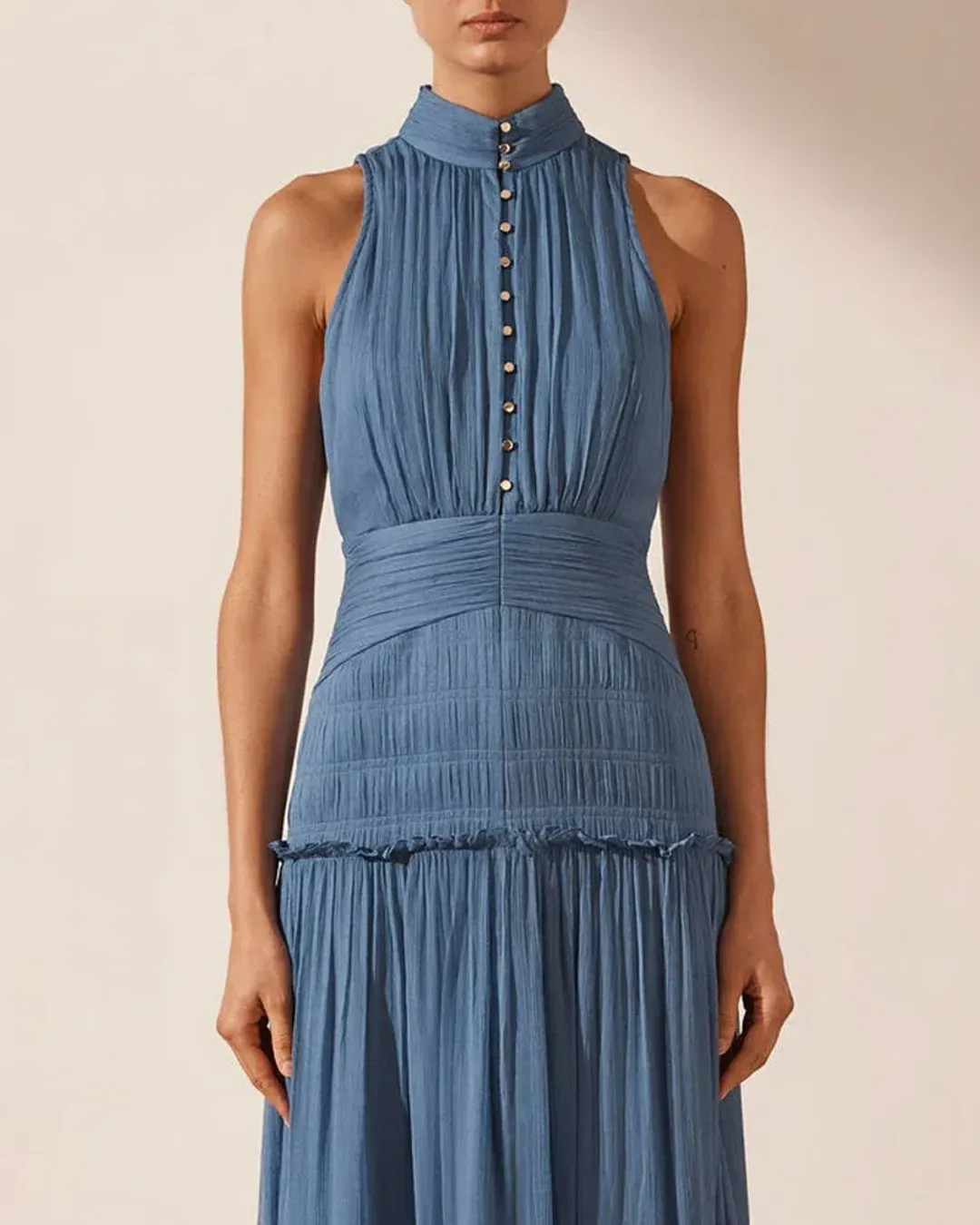 Shona Joy Noemi Sleeveless Button Up Midi Dress Blue Size 10 for rent on The Volte - main image