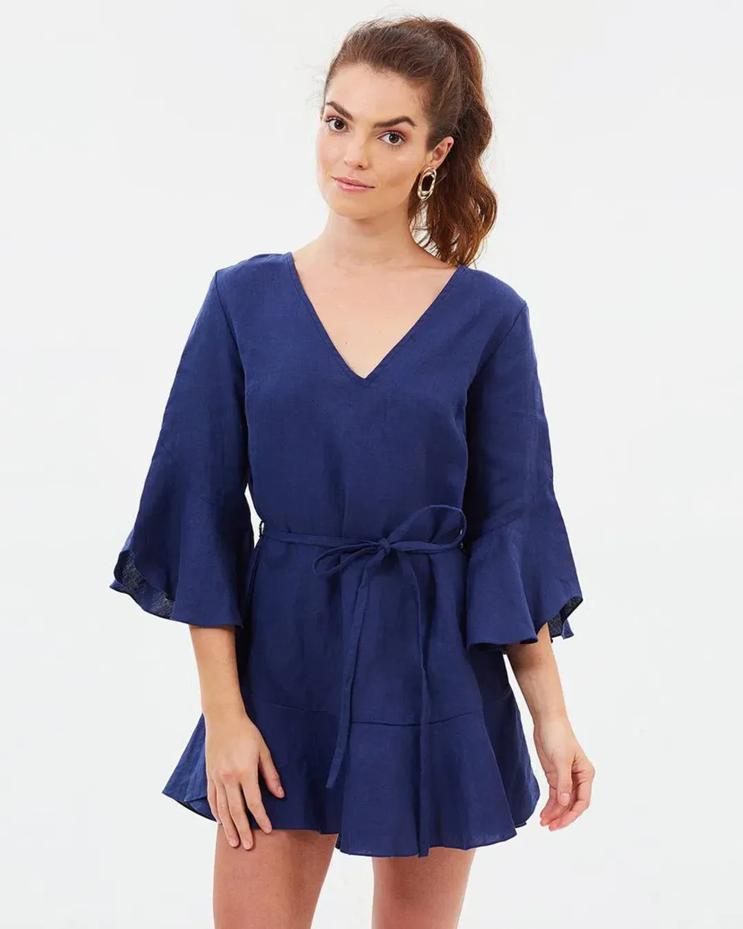 MLM Linen Tie Waist Dress Blue Size 8 for rent on The Volte - main image