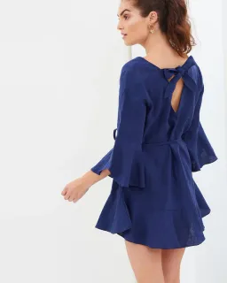 MLM Linen Tie Waist Dress Blue Size 8 for rent on The Volte - image 3
