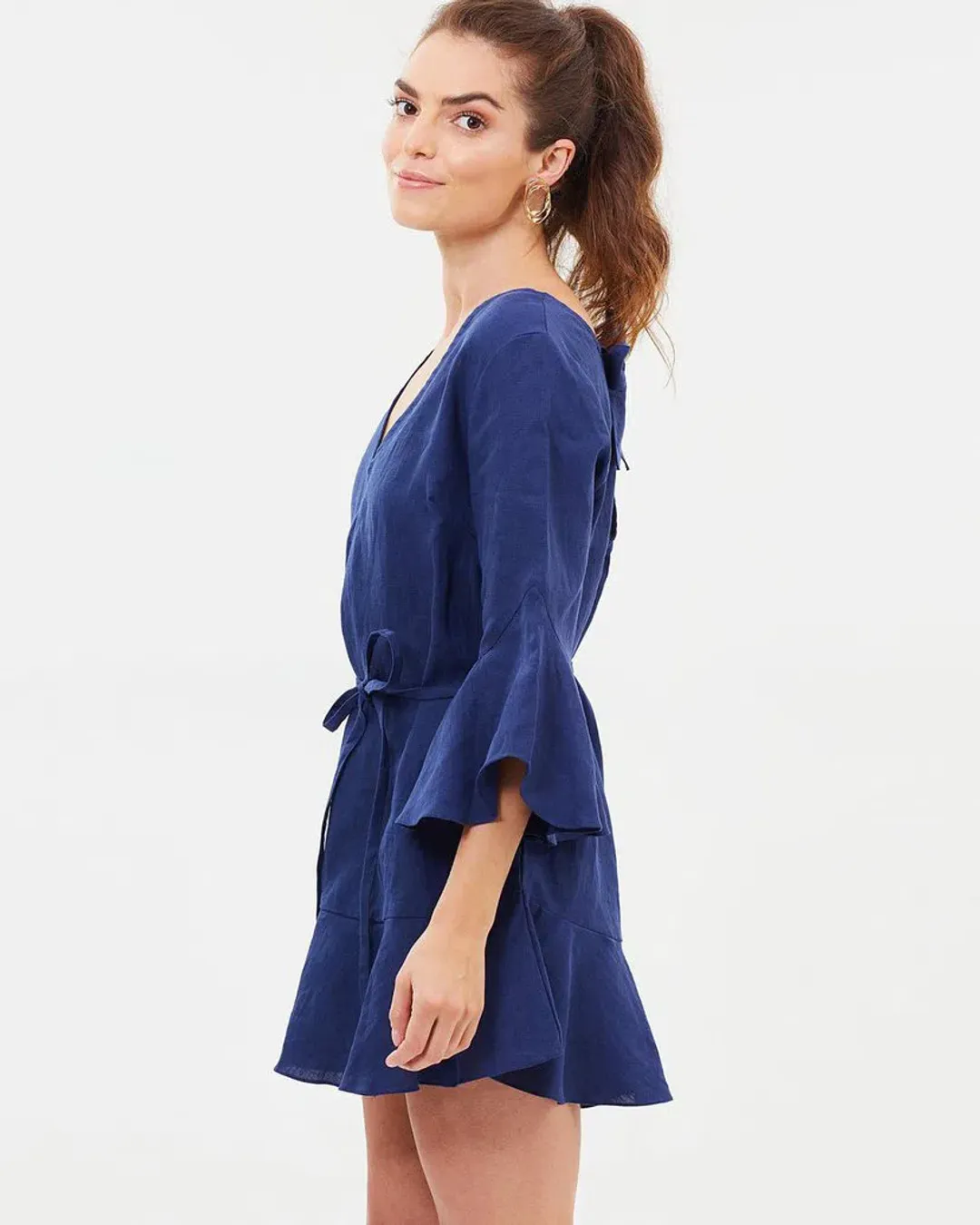 MLM Linen Tie Waist Dress Blue Size 8 for rent on The Volte - main image