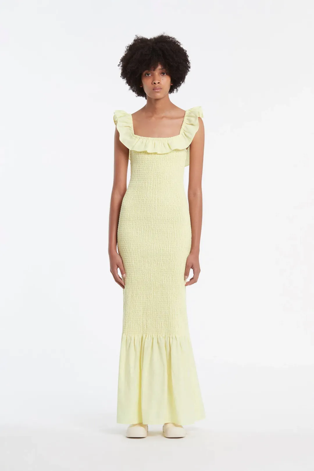 Sir the Label Francesca Frill Shirred Dress Butter Size 6 for rent on The Volte - main image